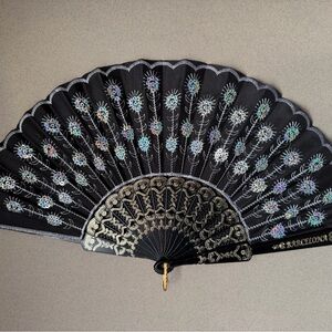 Spanish Barcelona Souvenir Fan – Black Lace & Gold.